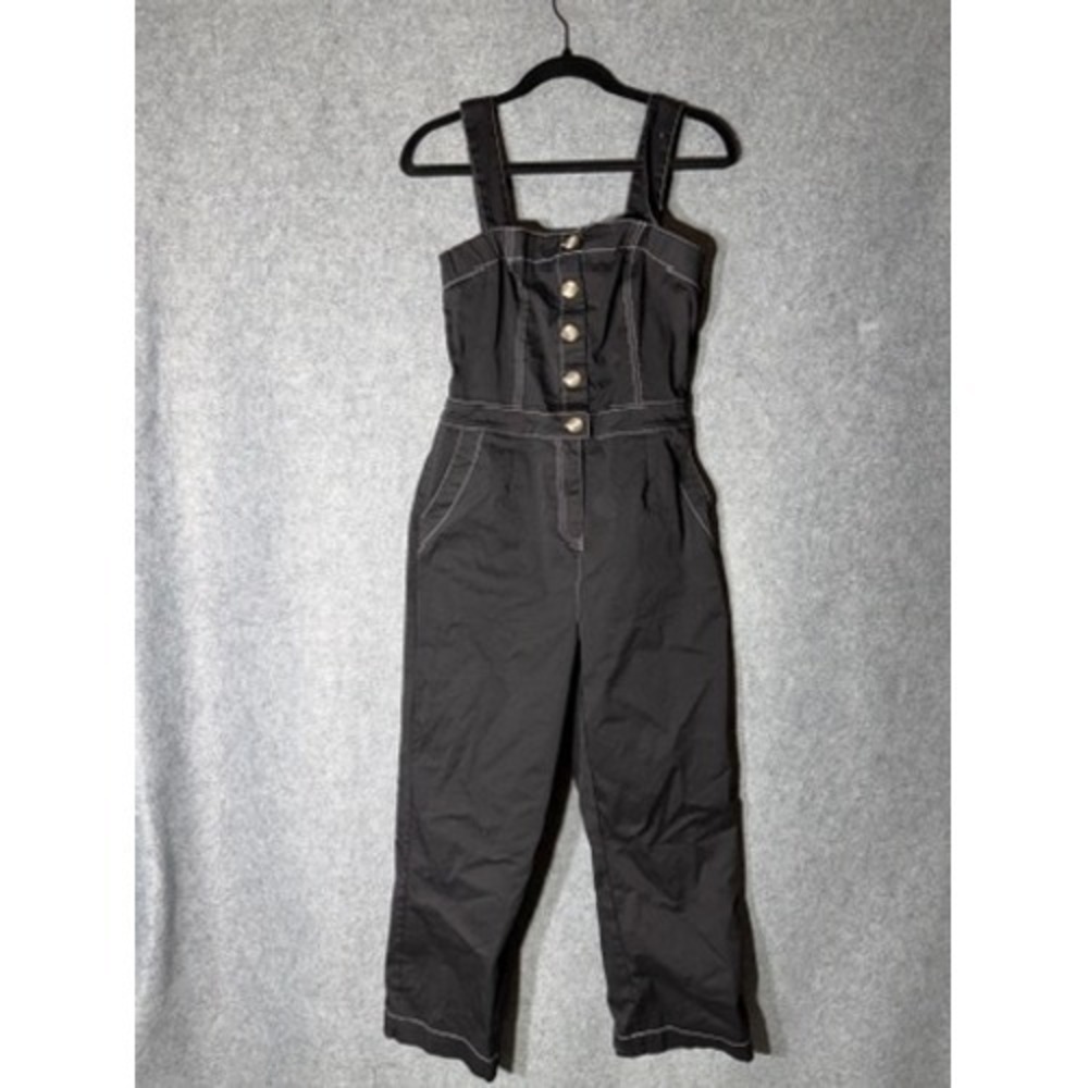 Express x Rocky Barnes Black Contrast Stitch Wide Leg Button Front Jumpsuit XS - Picture 2 of 9